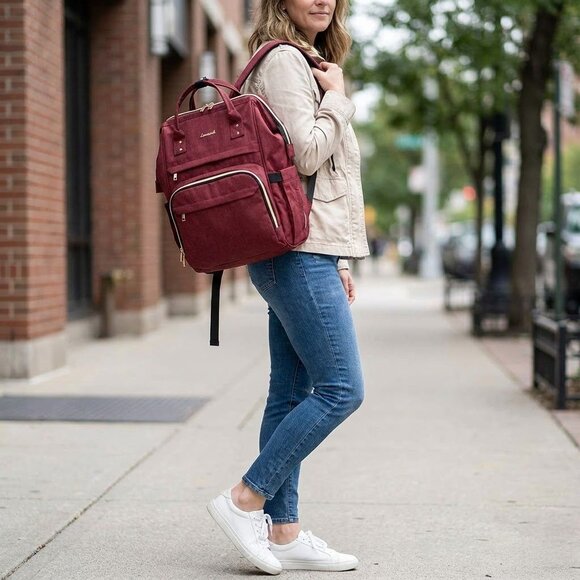 Lovevook Laptop Backpack For Women 18" Red Water-Resistant Travel Bag W/USB Port - Picture 3 of 10